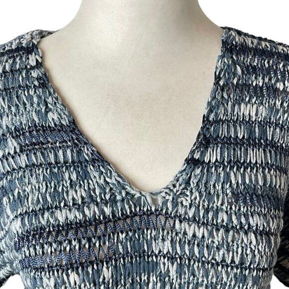 Eileen Fisher Brushstroke Cotton Tape Sweater Blue V-Neckline Size Small Petite - Picture 8 of 13